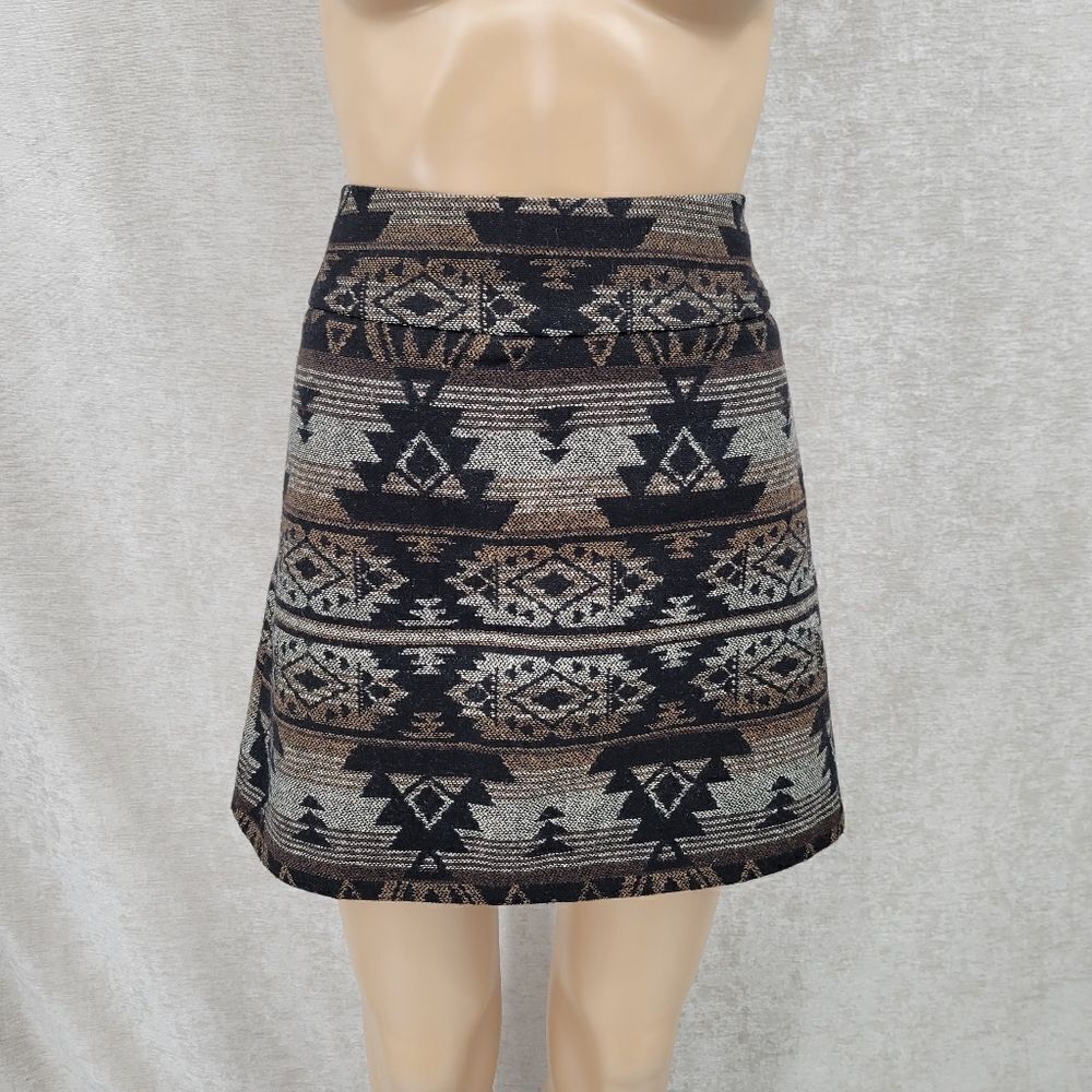 Dalia Collection Aztec Mini Skirt Black Brown Gray Western Boho